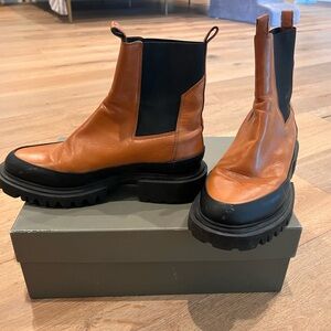 All Saints Tan and Black Chelsea Boots